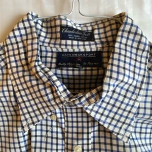 Hathaway Sport Chamberlain Twill Blue Black Plaid Long Sleeve Button Down L